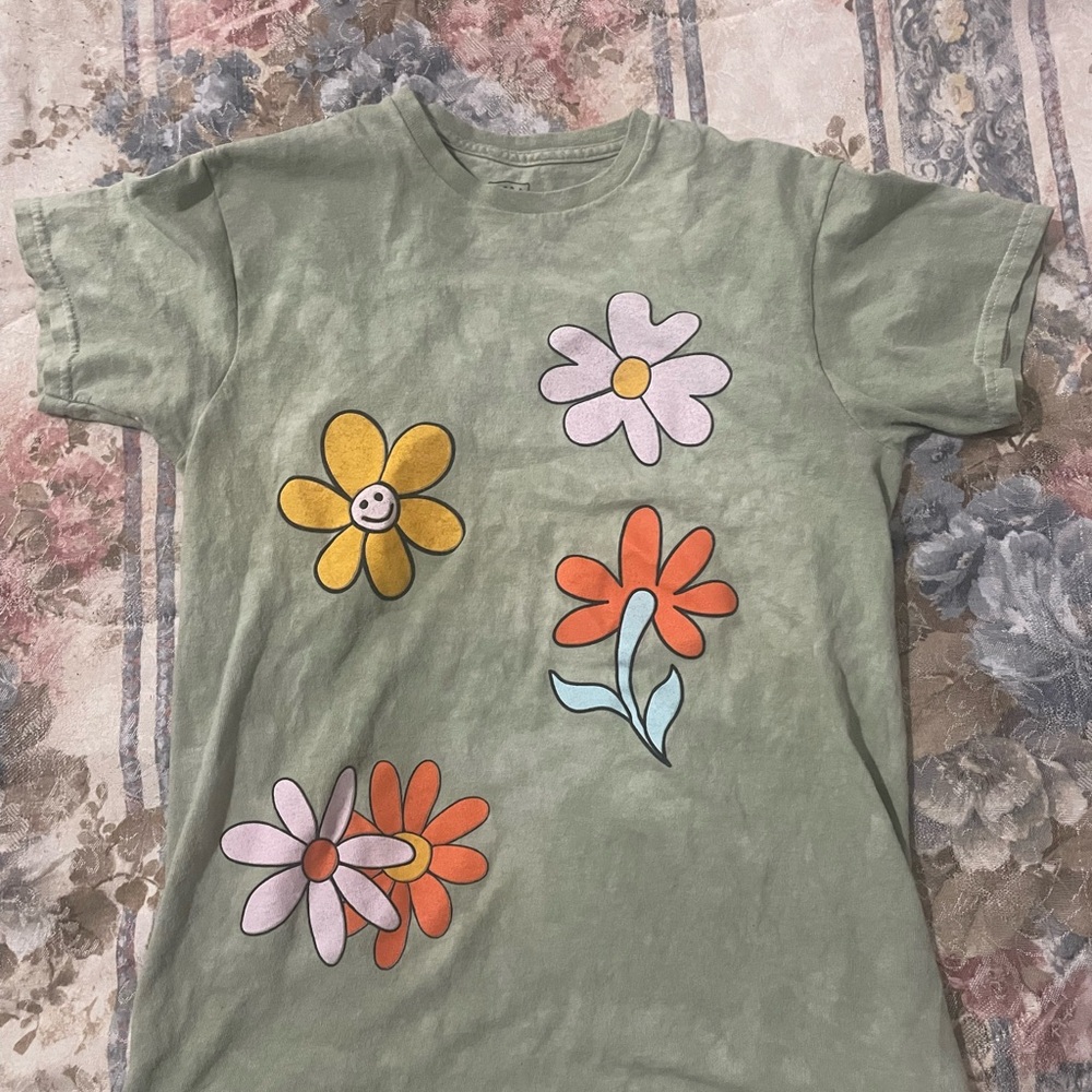 Green Kids Shirt with Floral Design